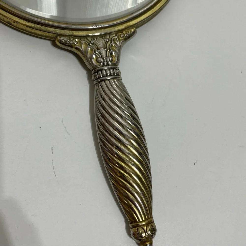 Vintage Vanity Hand Mirror with Floral Design